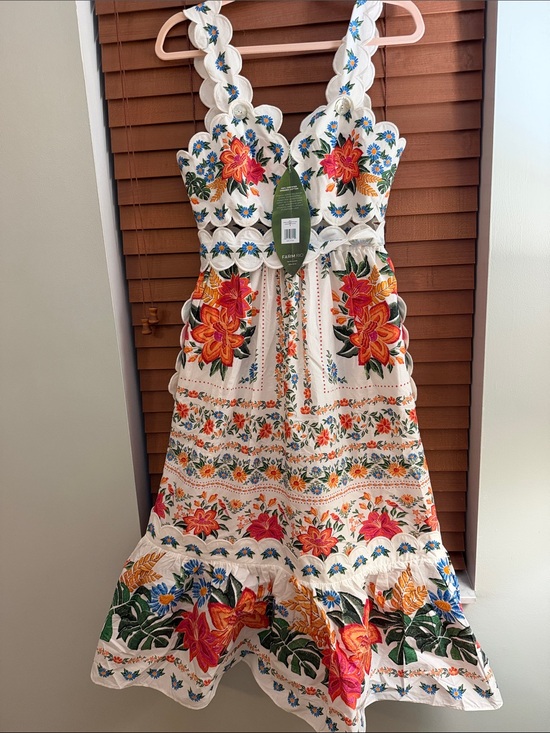 FARM Rio Dresses & Skirts - FARM Rio White Midi Dress with Multicolor Floral Embroidery